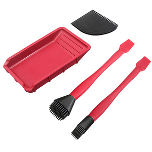 4PCS Woodworking Glue Tools Kit Narrow Brush Wide Brush Soft Silicone Thin Blade Shovel Flat Scraper Glue Tray Wood Glue Brush