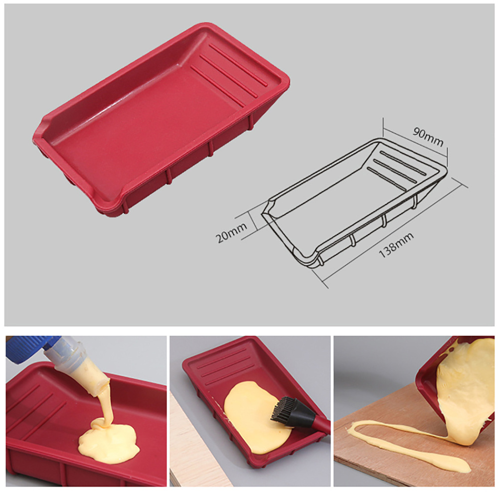 4PCS Woodworking Glue Tools Kit Narrow Brush Wide Brush Soft Silicone Thin Blade Shovel Flat Scraper Glue Tray Wood Glue Brush