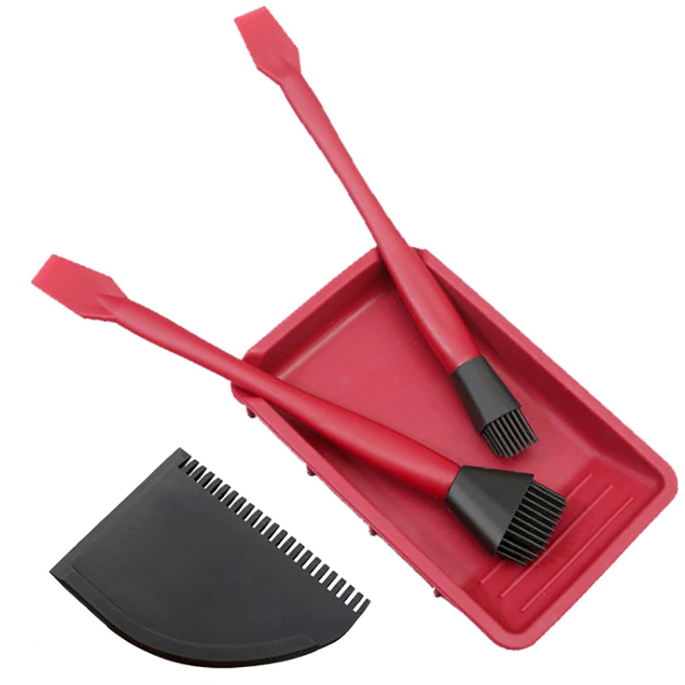 4PCS Woodworking Glue Tools Kit Narrow Brush Wide Brush Soft Silicone Thin Blade Shovel Flat Scraper Glue Tray Wood Glue Brush