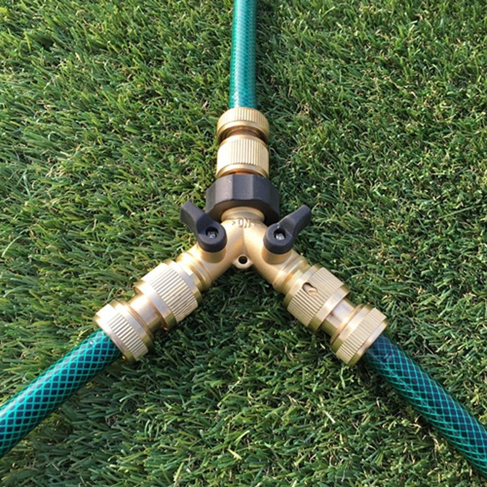 Brass 2-way Garden Tap Female 3/4 Y Irrigation Valve Water Splitter Quick Connector Garden Hose Splitter