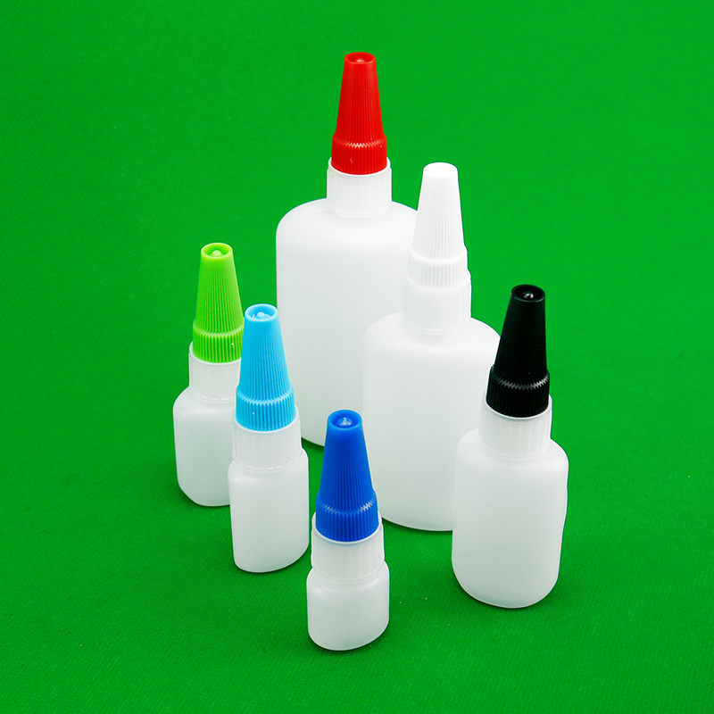 Empty plastic dropper cyanoacrylate super glue bottle with Cap and Logo Printing for Seal and Adhesion Packaging