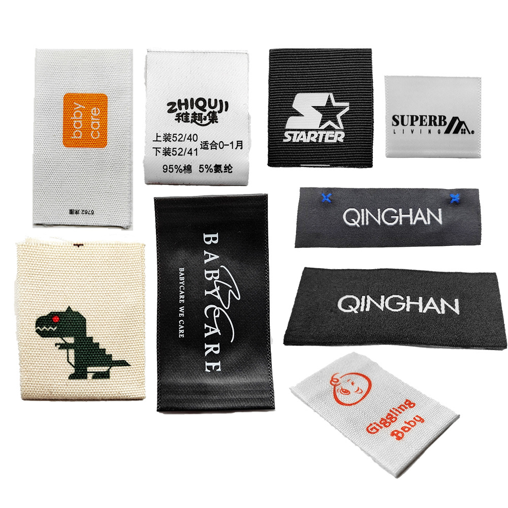 Customized Soft Touch Polyester Cotton Fabric logo garment label satin taffeta woven label clothing Woven garment Label