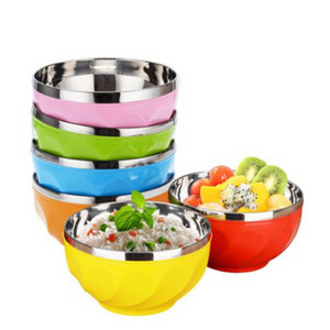 New Design 6Pcs Set Cheap 13/15/17Cm Color Print Double Layer  Unbreakable Stainless Steel Bowl