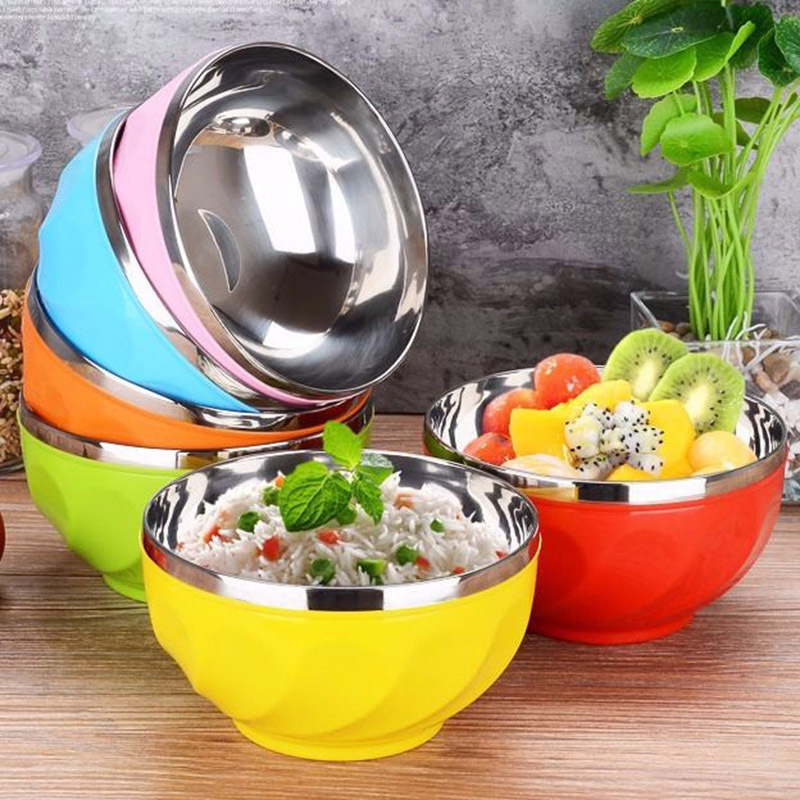 New Design 6Pcs Set Cheap 13/15/17Cm Color Print Double Layer  Unbreakable Stainless Steel Bowl