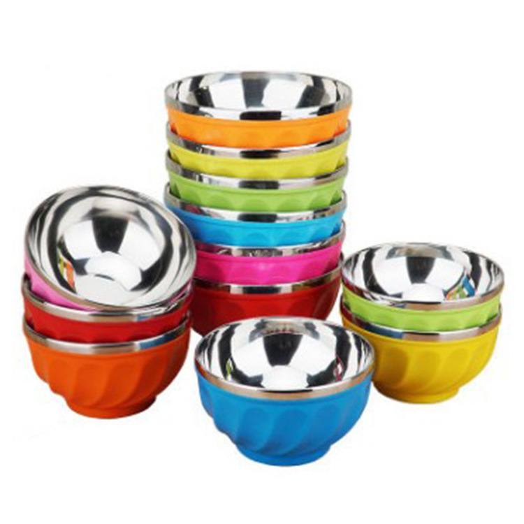 New Design 6Pcs Set Cheap 13/15/17Cm Color Print Double Layer  Unbreakable Stainless Steel Bowl