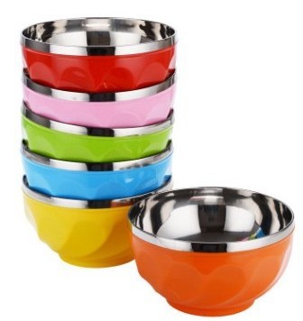 New Design 6Pcs Set Cheap 13/15/17Cm Color Print Double Layer  Unbreakable Stainless Steel Bowl