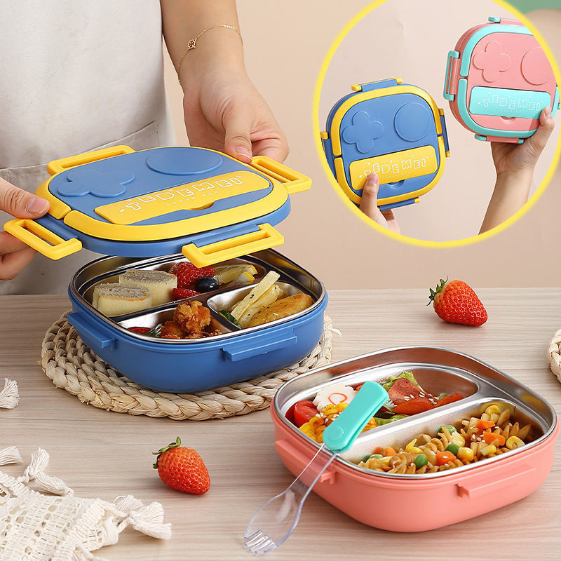 Simple Design Compartment Design Airtight Leak Proof Food Container Stainless Steel Bento Lunch Box with Cutlery