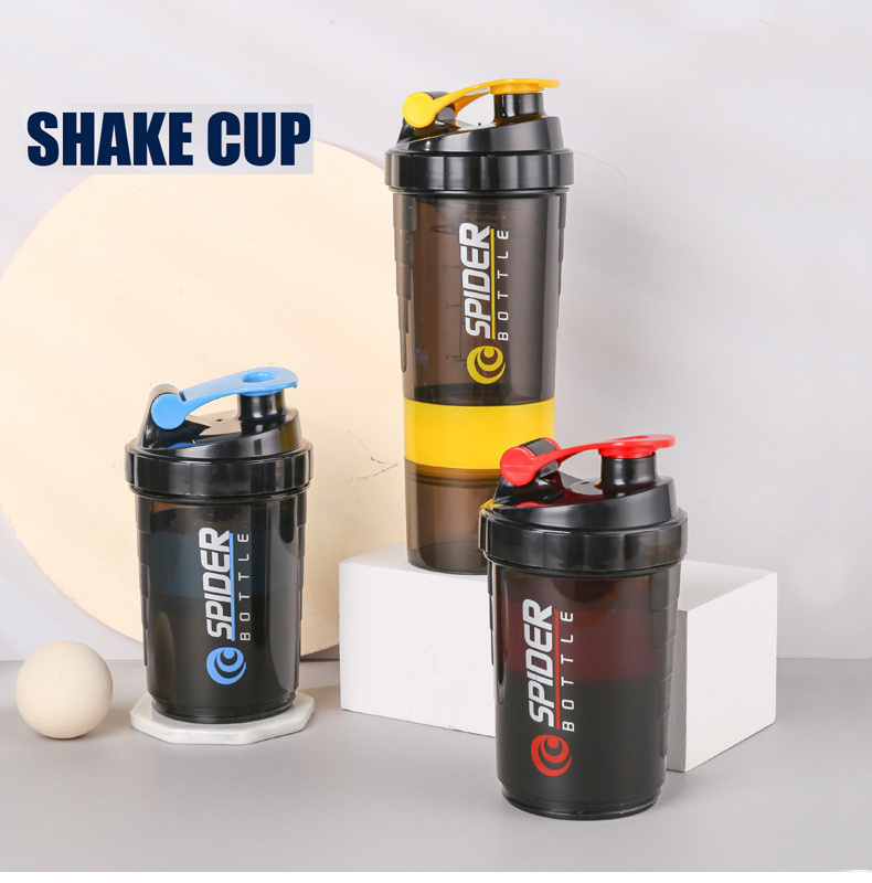 custom logo triple contigo protien shaker bottle with pill powder storage gym 3 layer in 1 spider protein shaker bottle