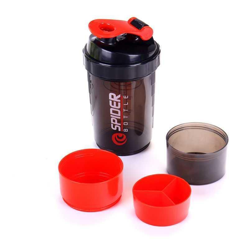 custom logo triple contigo protien shaker bottle with pill powder storage gym 3 layer in 1 spider protein shaker bottle