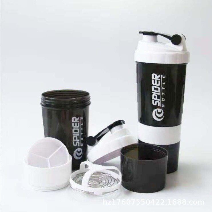 custom logo triple contigo protien shaker bottle with pill powder storage gym 3 layer in 1 spider protein shaker bottle