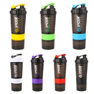 custom logo triple contigo protien shaker bottle with pill powder storage gym 3 layer in 1 spider protein shaker bottle