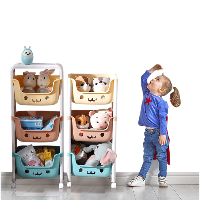 Kids Toys Organizer 2/3 Tiers Multifunction Storage Rack Holder, Plastic Bin Box Sundries Children Playroom Organizer