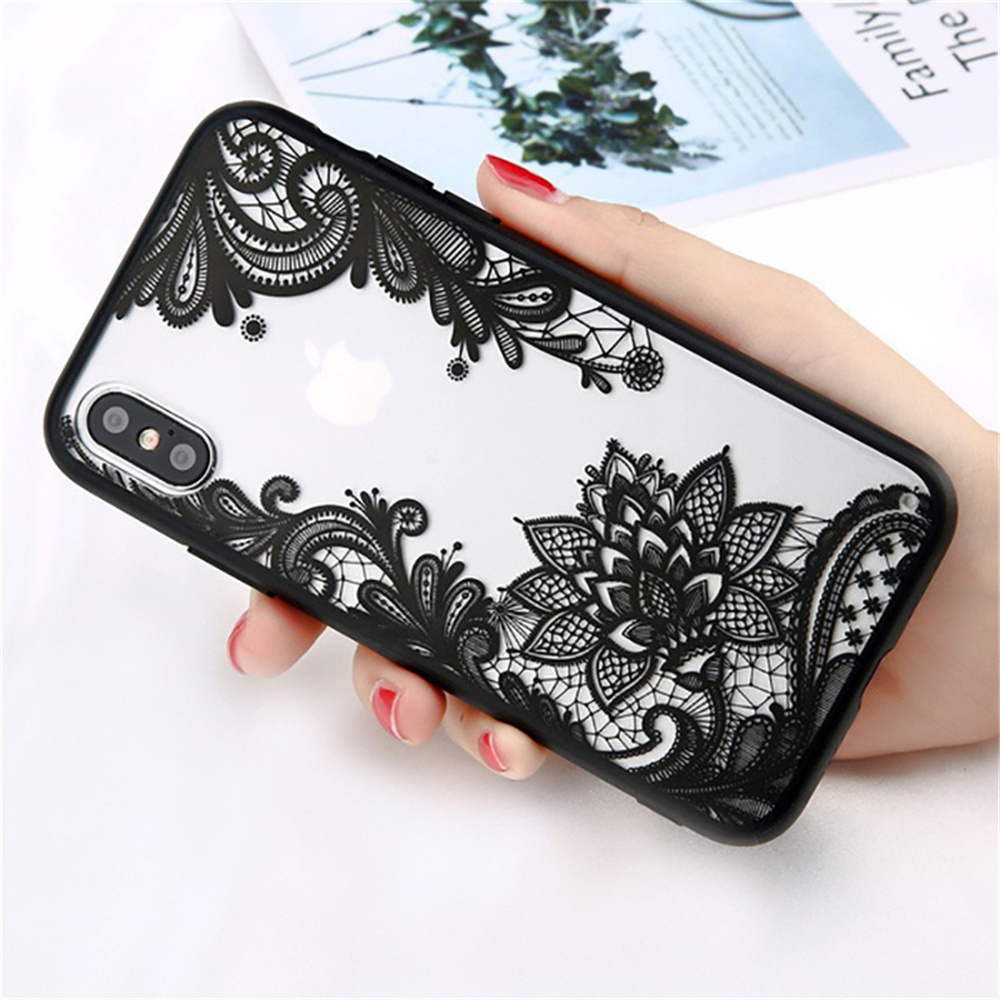 Black lace flower Mandala Retro Mobile phone case For iPhone 14 pro max