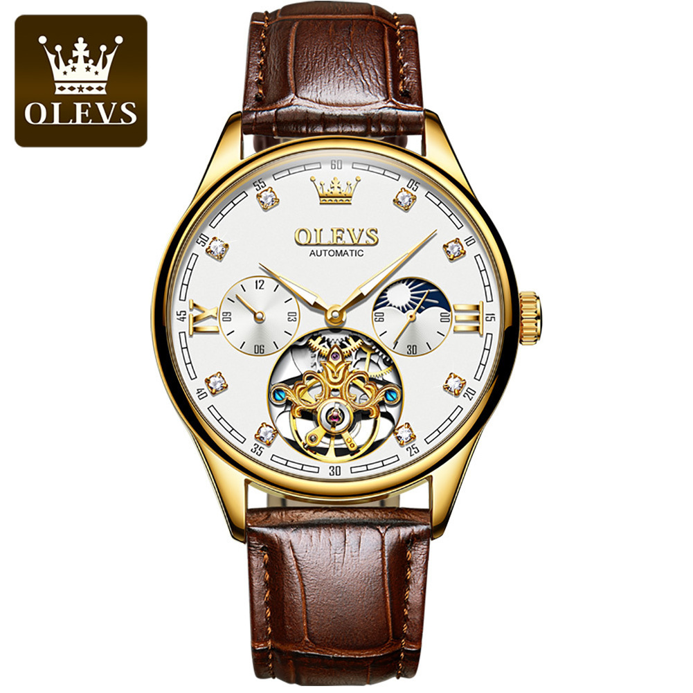 Olevs 3601 Casual leather Wrist Watch Luminous Feature Business Sport Men Watch Automatic Mechanical Watches For Men