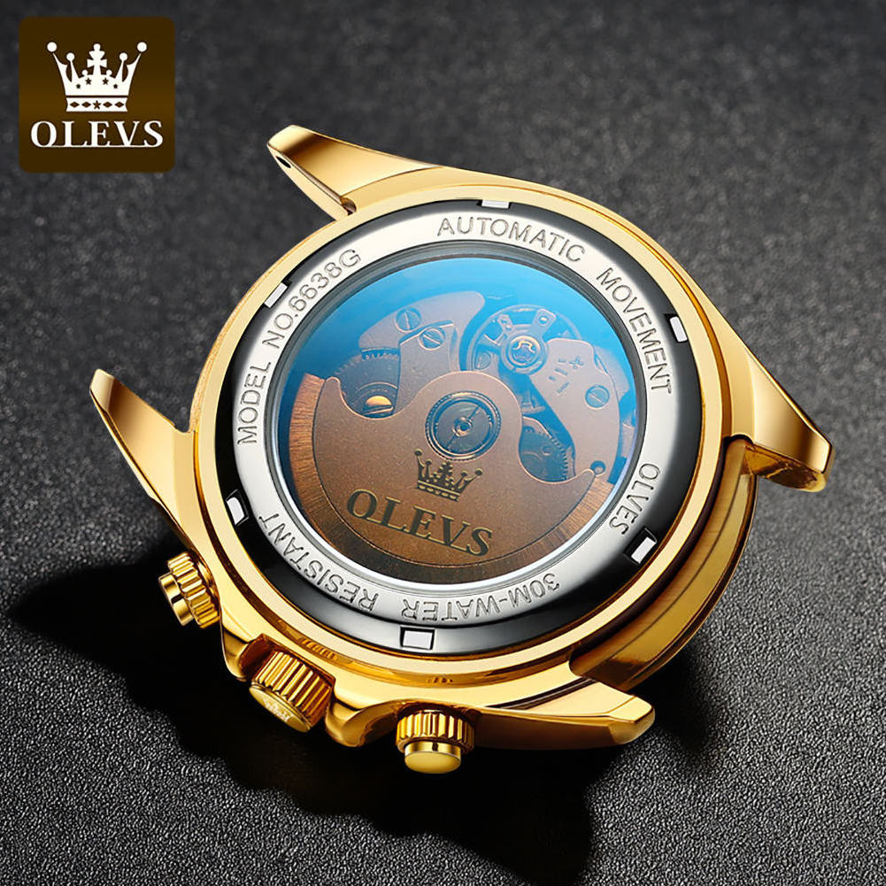 OLEVS 6638 automatic mechanical watch mens fashion watches luxury stainless steel gold wristwatch