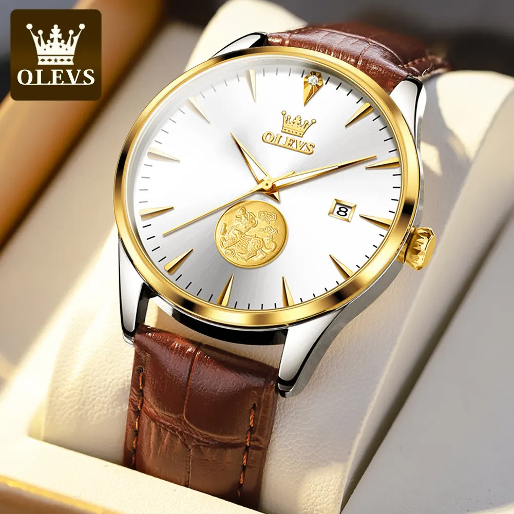 Olevs 6665 Reloj Custom Relogio Tourbillon Pixiu Carving Dial Self Winding Wristwatches Automatic Men Mechanical Wrist Watch