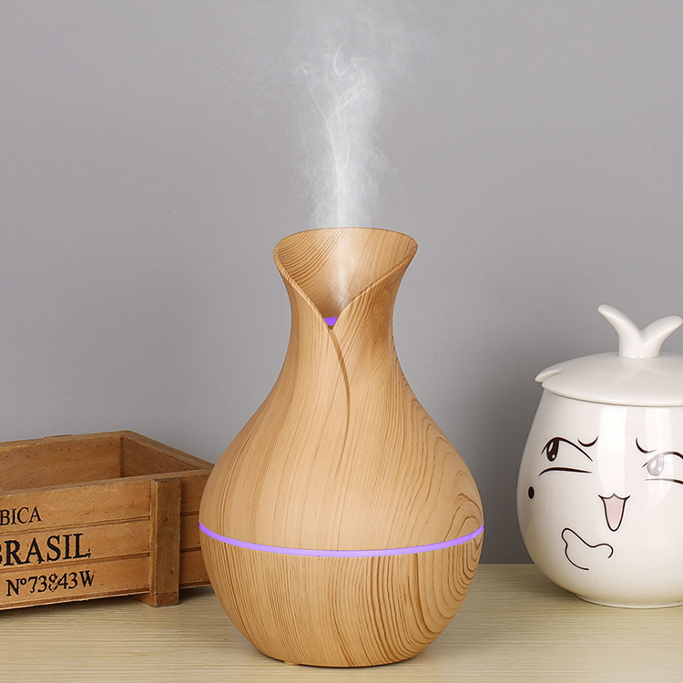 New 200ML wood grain Ultrasonic Air humidifier Vase Humidifier 7 colors LED light Mist Maker Scent Air Humidifier