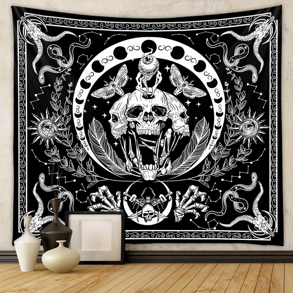 Skull Cartoon Tapestry The Kissing Lovers Custom Made Tapestry Black Tarot Human Skeleton Tapestry for Room