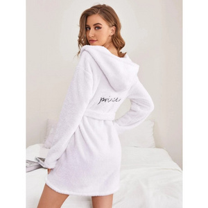 Letter Embroidery Custom Fur Robes Women Soft Belted Teddy Hooded Robes