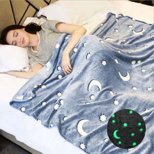 New Wholesale Cheap Price Moon and Stars  Custom Printing Design High Quality Glow in the Dark Flannel Fleece Blanket