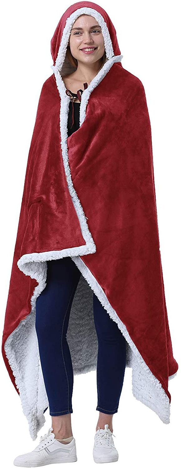 High Quality Soft Comfy Warm Wearable Oversized Sherpa Hoodie Sweatshirt Blanket for Adults Teens