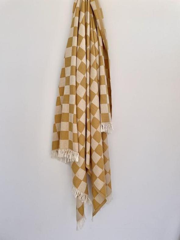 Fouta Turkish Towel Beach Lines Cotton Checkerboard Bath Towel Light Weight