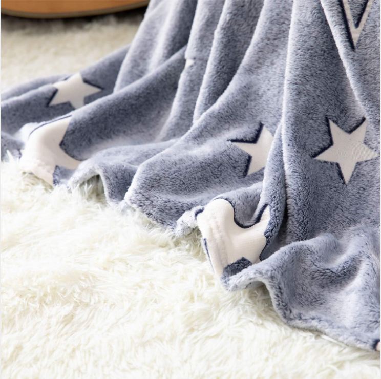 New Wholesale Cheap Price Moon and Stars  Custom Printing Design High Quality Glow in the Dark Flannel Fleece Blanket