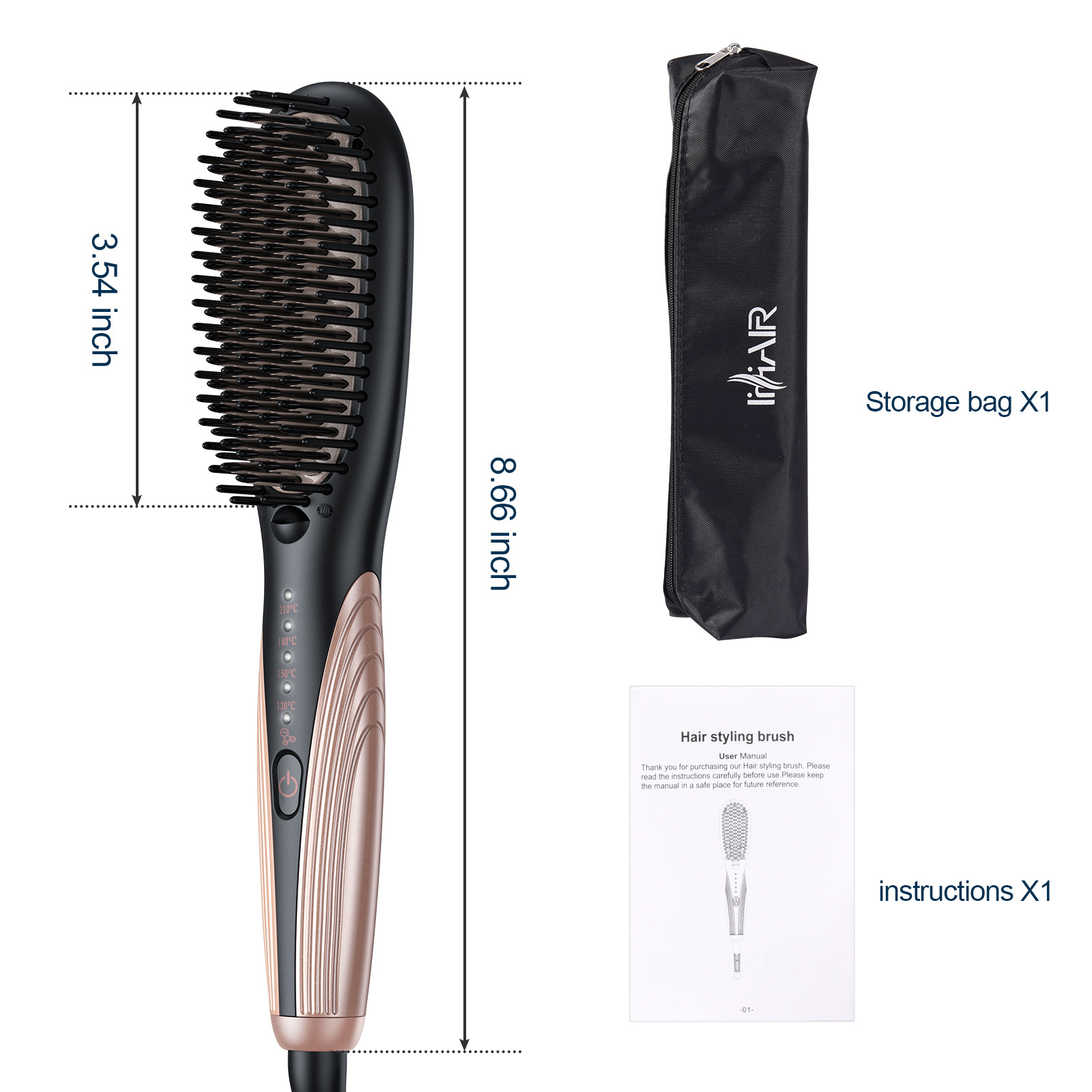 professional Ionic heating  hair straightener gold brush hair iron 2 in 1 beard straightener  brush for salon