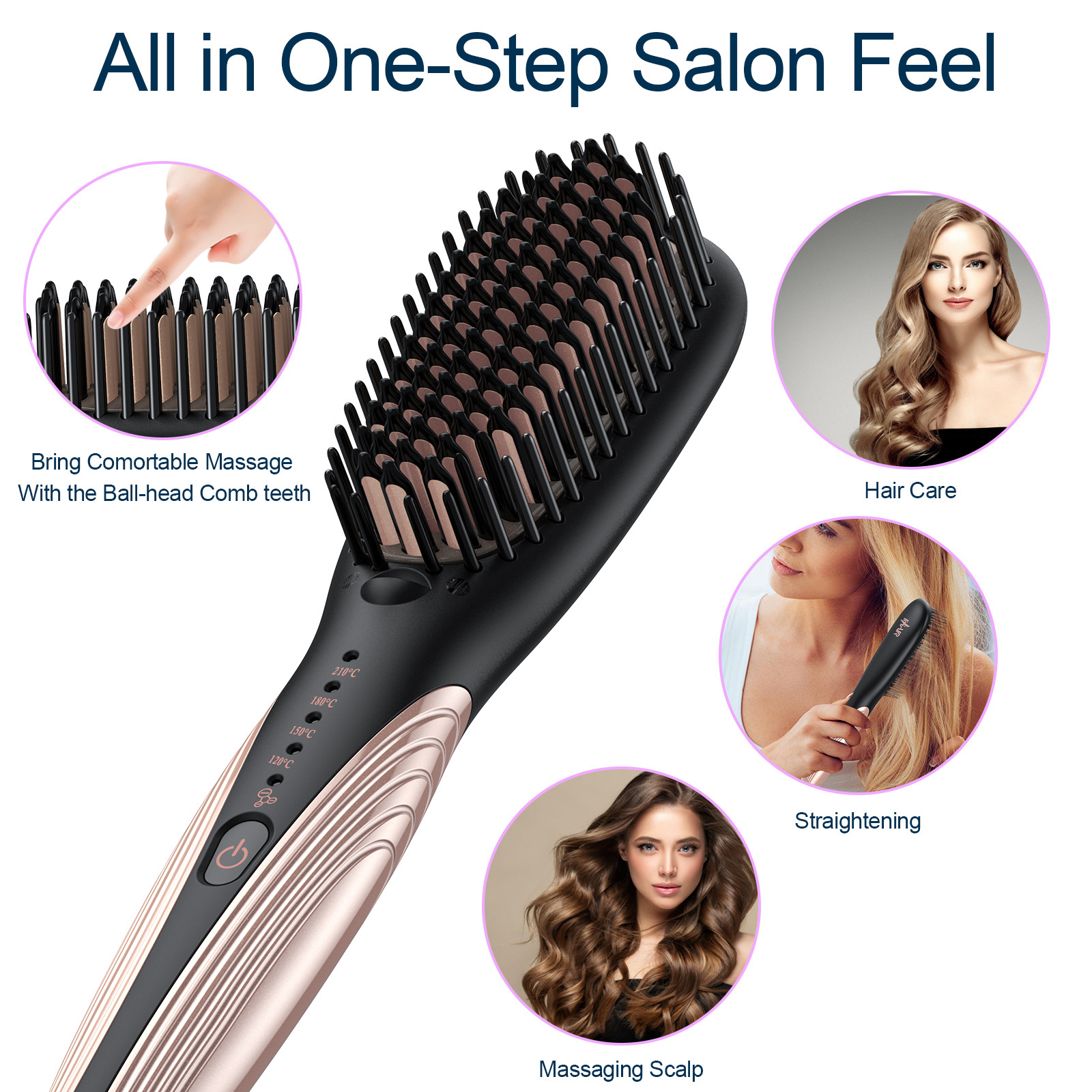 professional Ionic heating  hair straightener gold brush hair iron 2 in 1 beard straightener  brush for salon