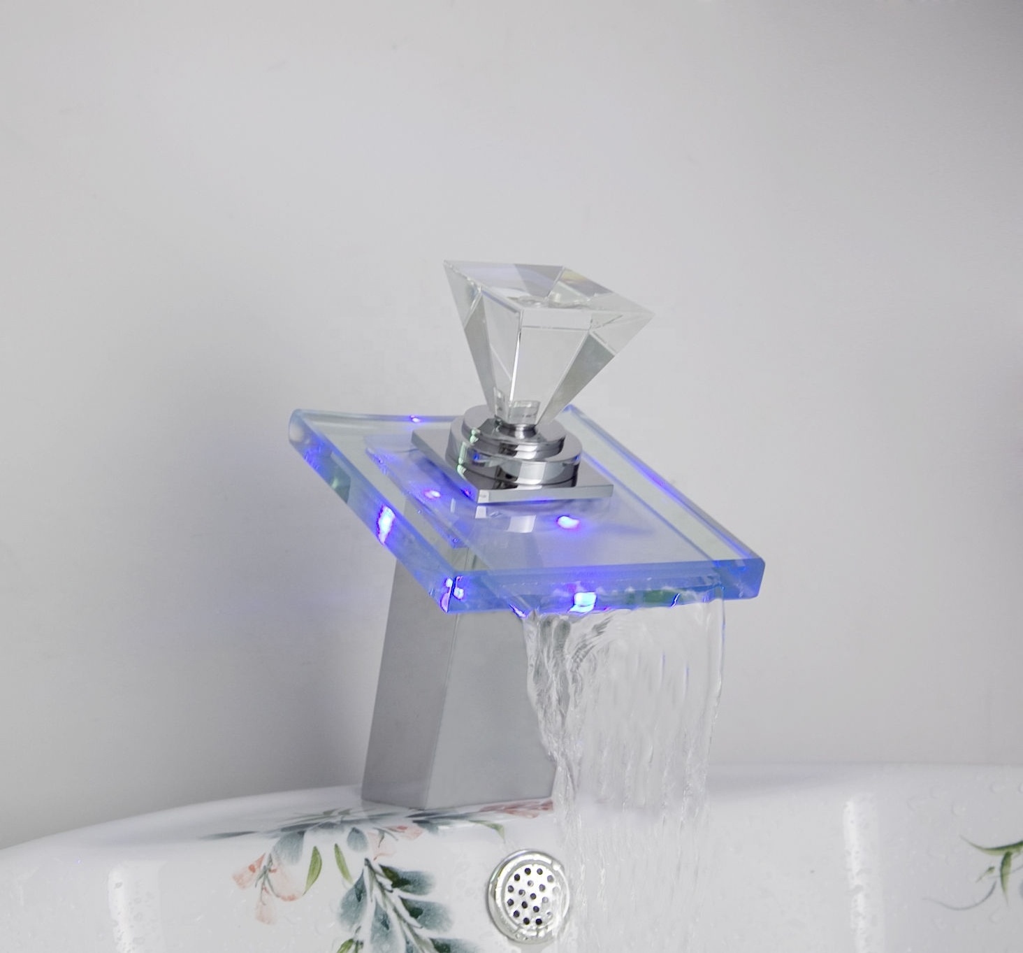 Bathroom Sink Faucet LED Light 3 Colors Changing Waterfall Glass Spout Hot Cold Water Mixer Color Waterfall Bathtub Price