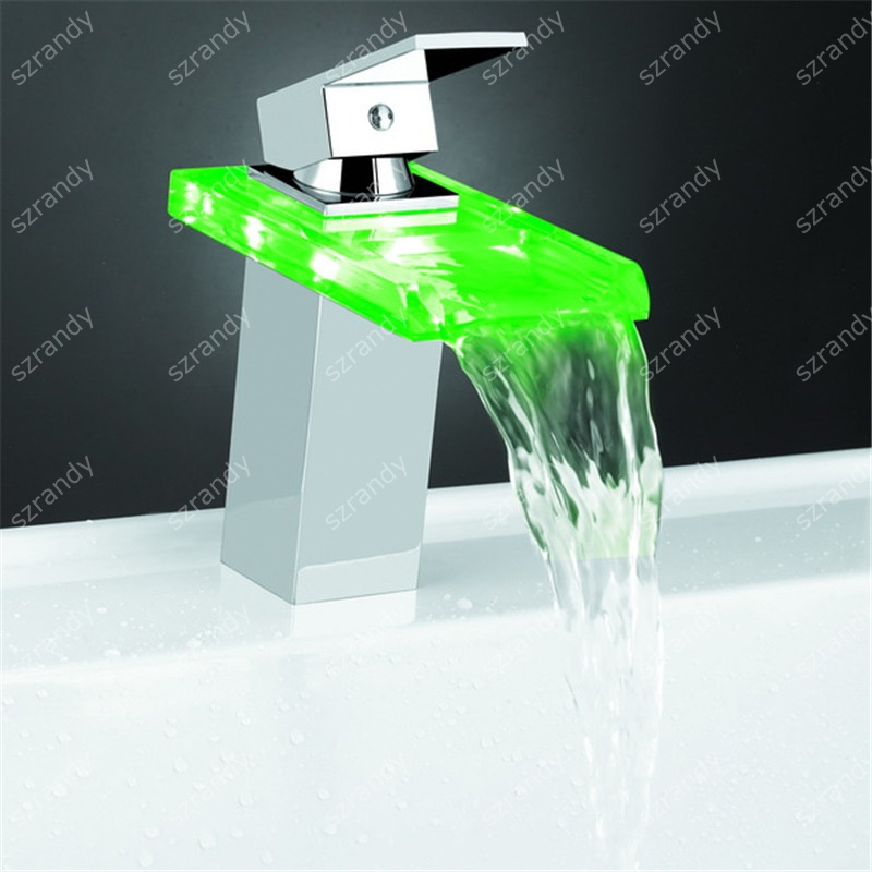 Modern with Glass Plate Spout Waterfall Faucet Light LD8006-001B