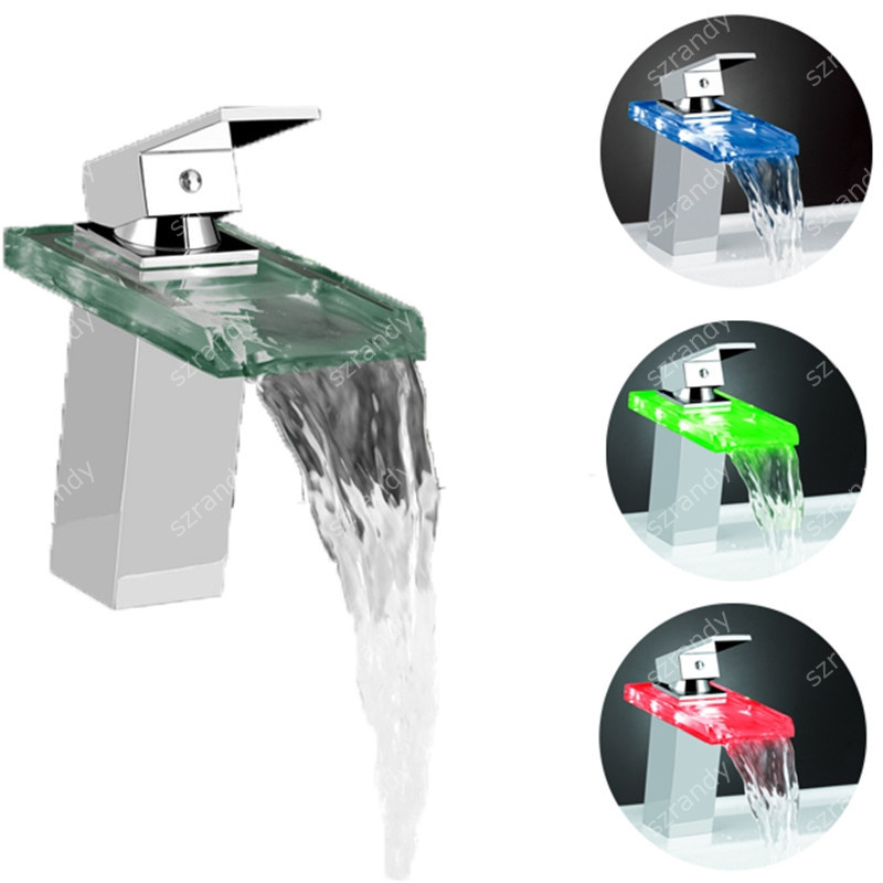 Modern with Glass Plate Spout Waterfall Faucet Light LD8006-001B