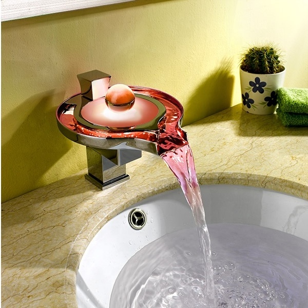 Hot and Cold Single Handle Bathroom Basin Mixer Tap Faucet Glass Basin Faucet Color Changing LED Tub Waterfall Faucet