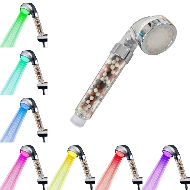 Tourmaline SPA Anion Pressurize Led shower head 7 colors Water Saving Bathroom Shower Head Led Shower Filter ABS