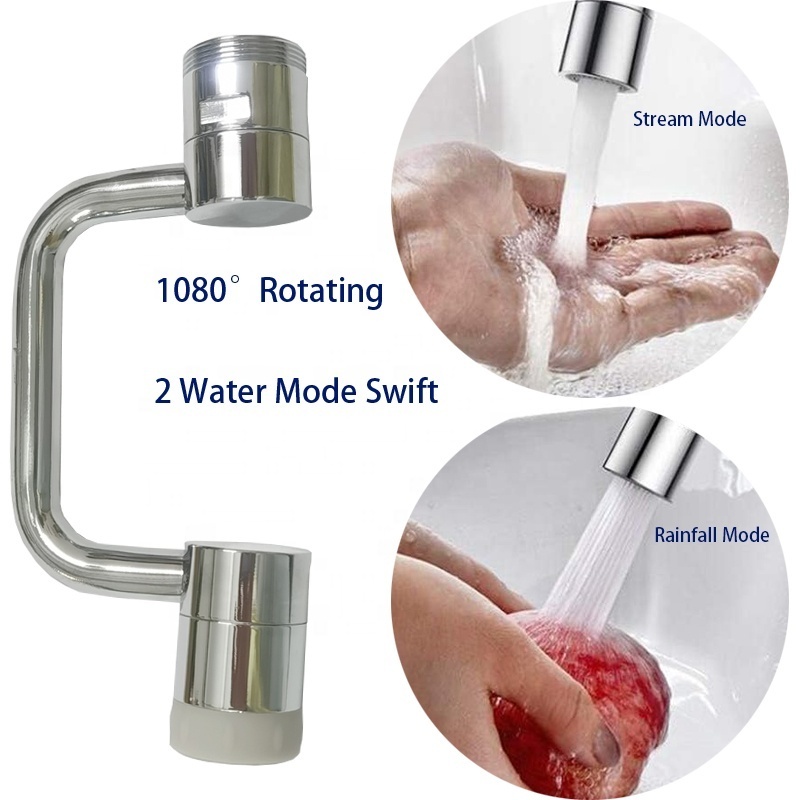 Swivel Faucet Extender, Multifunctional 1080 Degree Rotating Robotic Arm Extension Faucet Aerator