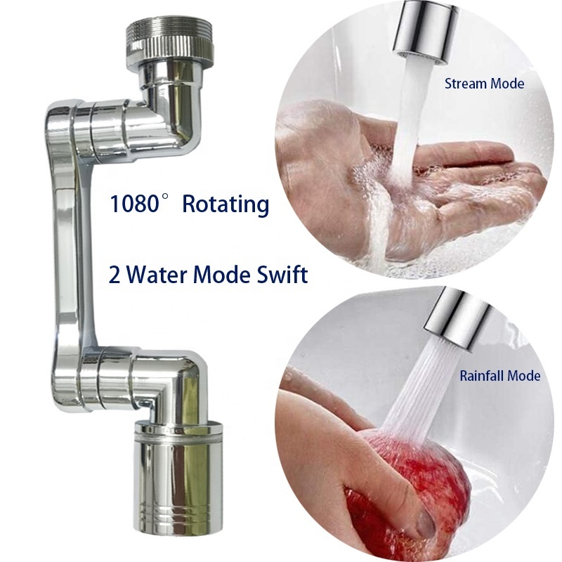 1080 Swivel Extension Faucet Aerator with 2 Water Outlet Modes, Universal Splash Filter Sprayer, Swivel Faucet Attachment