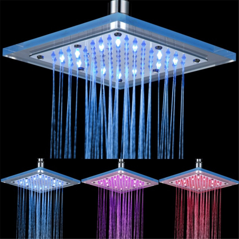 Temperature detectable light 8 inch glass led rustproof shower head(Blue-Pink-Red)