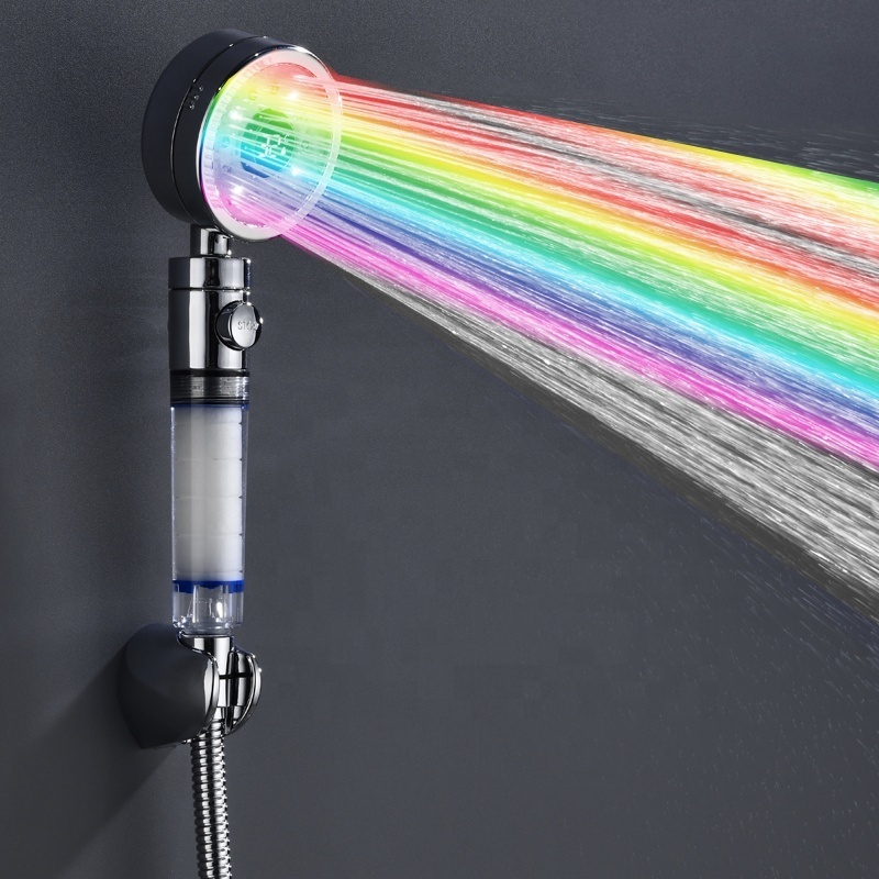 Temperature Display Color LED Lighting Shower Head for Bathroom