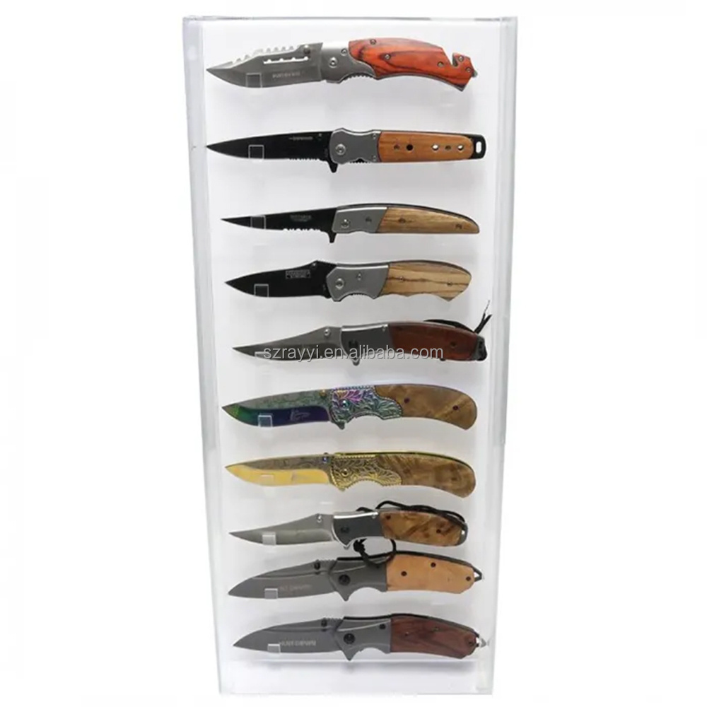 RAY YI Custom Logo Transparent Counter Rotating Acrylic Knife Display Case For Knife Display Stand