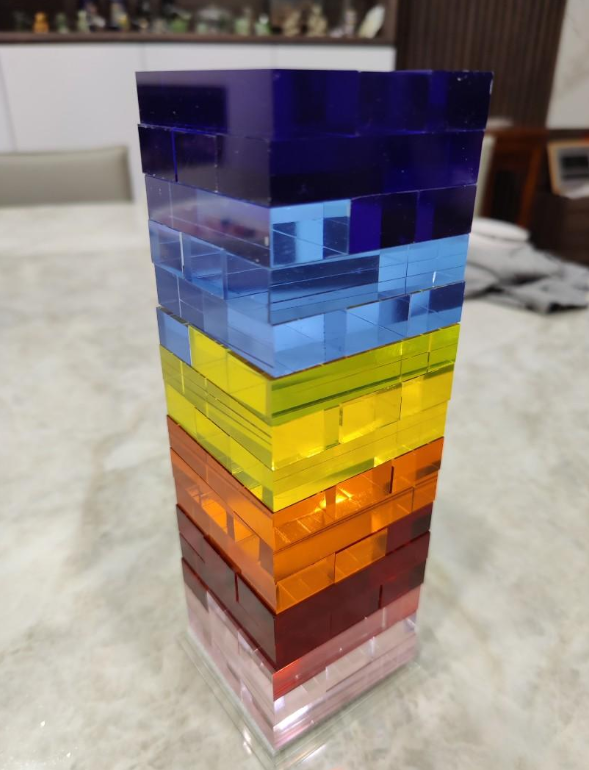 RAY YI custom healthy mini jenga clear Iridescence acrylic tumbling tower game with kids girls/boys toys 2024