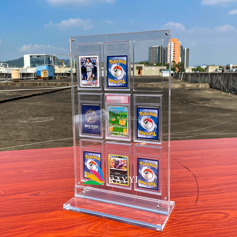 RAYYI Custom desktop 9 slot acrylic Pokemon graded sports Card slab Frame Holder trading cards Display Frame