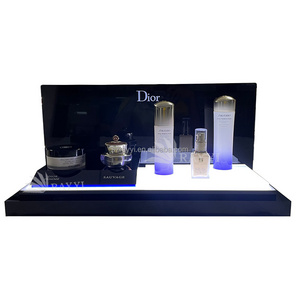 RAY YI Custom Design Black Acrylic Makeup Organizer Display Stand Cosmetic Perfume Display Counter With LED Lights