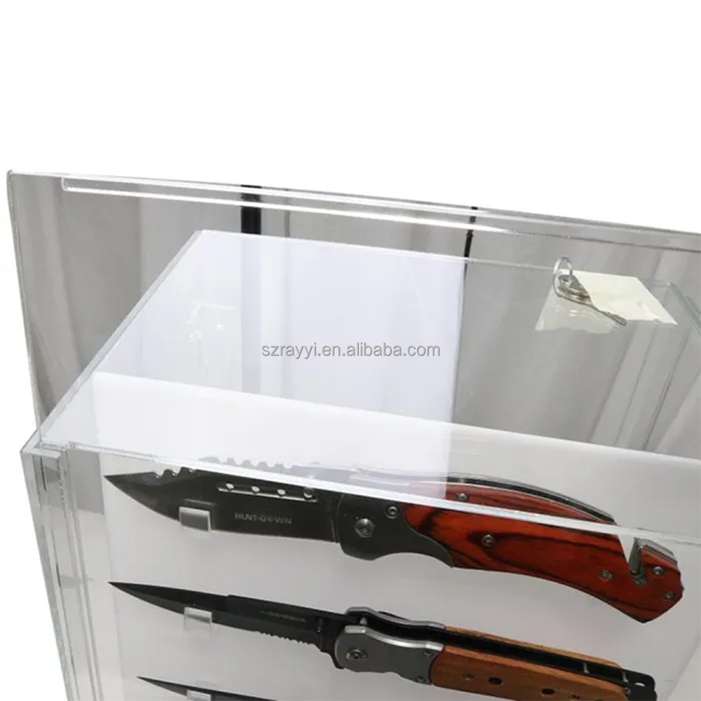 RAY YI Custom Logo Transparent Counter Rotating Acrylic Knife Display Case For Knife Display Stand