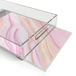 Ray Yi Wholesale Custom Premium Lucite Clear Handles Hotel Decorative Acrylic Serving Tray With Paper Insert