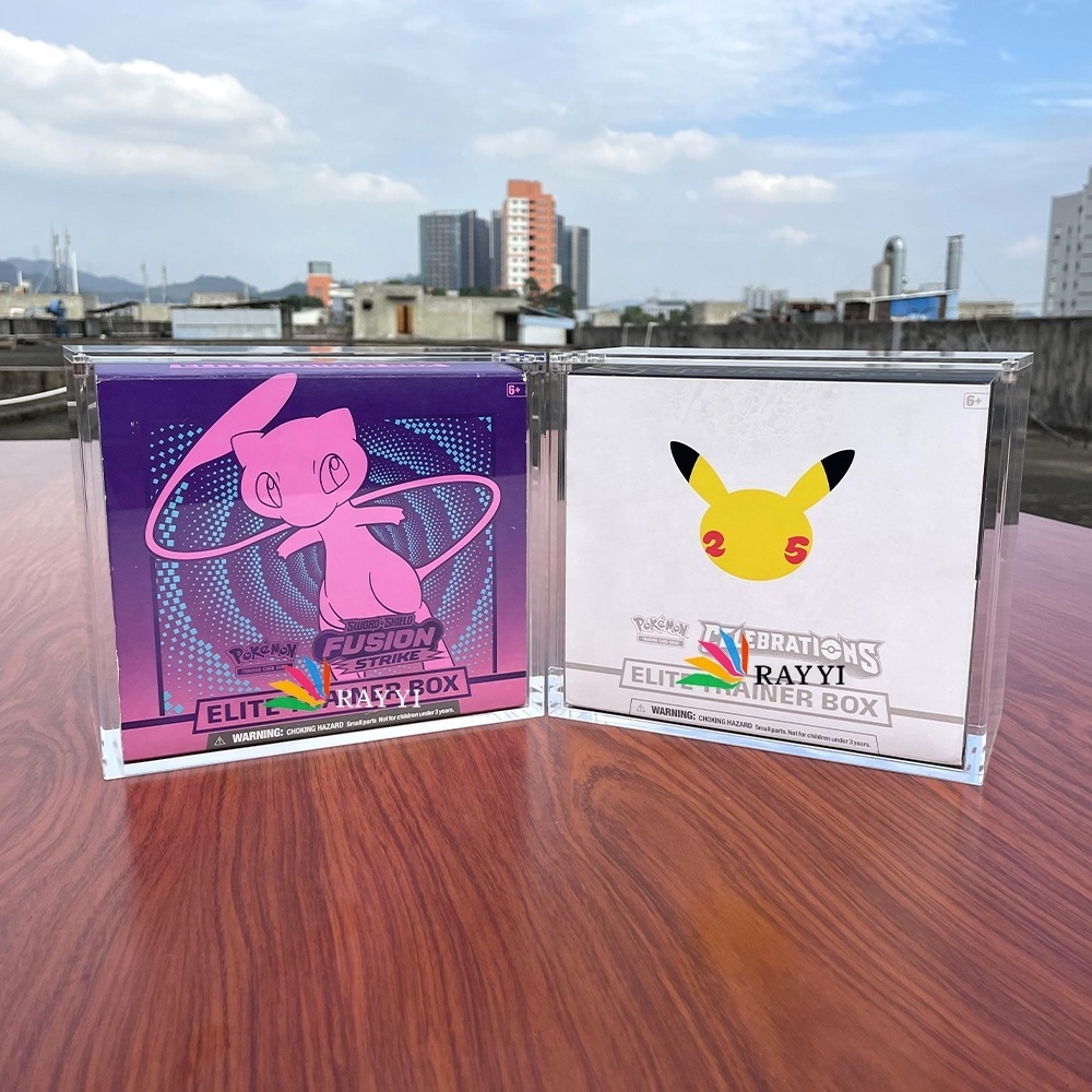 RAY YI Custom Clear pokemon etb acrylic case Magnetic Lid Acrylic Pokemon Booster Box Display Case For Elite Trainer Box