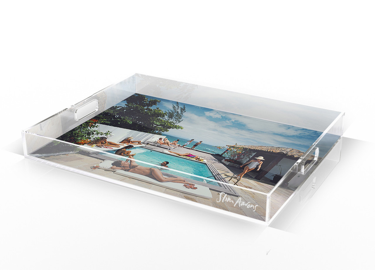 Ray Yi Wholesale Custom Premium Lucite Clear Handles Hotel Decorative Acrylic Serving Tray With Paper Insert