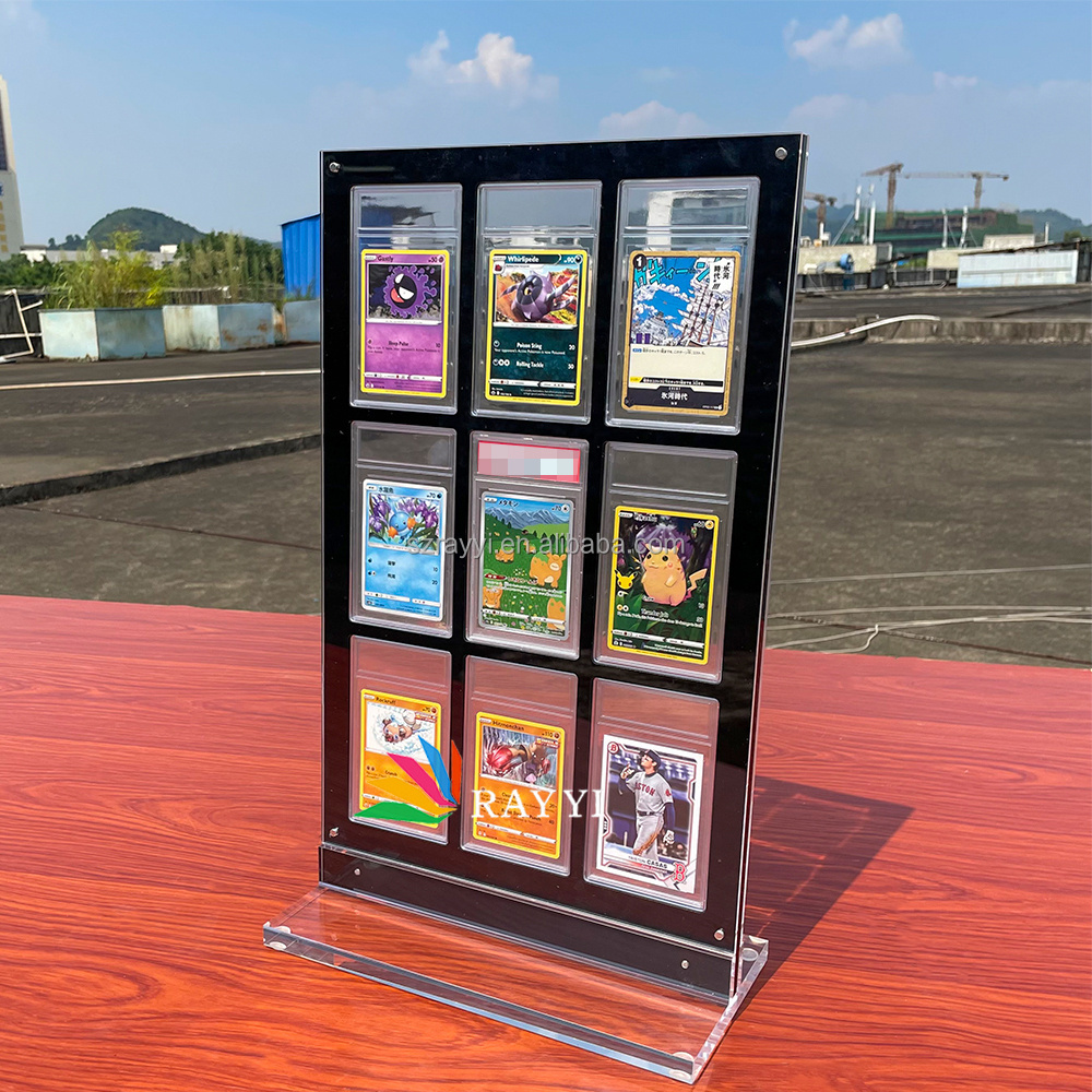 RAYYI Custom desktop 9 slot acrylic Pokemon graded sports Card slab Frame Holder trading cards Display Frame