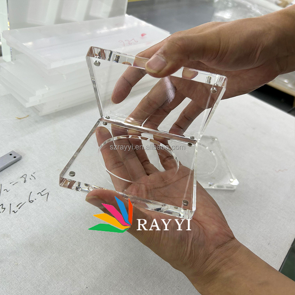 RAY YI  Custom super strong magnetic handmade transparent rectangle acrylic display coin protective box