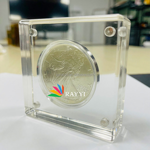 RAY YI  Custom super strong magnetic handmade transparent rectangle acrylic display coin protective box