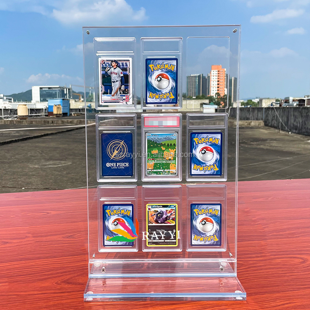 RAYYI Custom desktop 9 slot acrylic Pokemon graded sports Card slab Frame Holder trading cards Display Frame